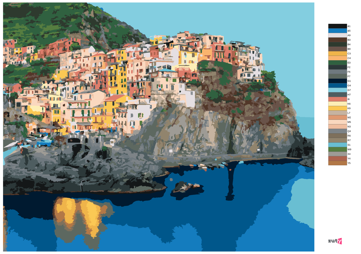 Måla själv efter numrering /Paint by Numbers - CITY ON A ROCK, ITALY (TED DAVIS)