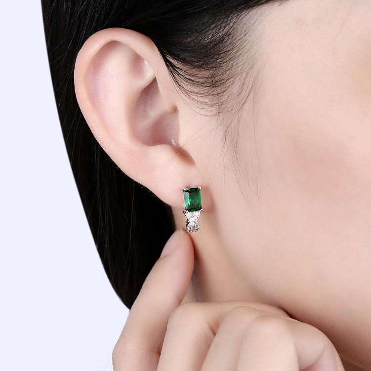Simulated Emerald Twisted Leverback Earrings ITALY Design