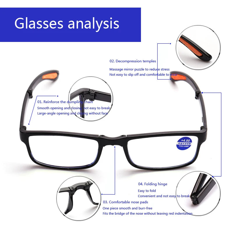 Läsglasögon / Folding Reading Glasses Diopter +1.0 to +4.0 Anti-blue Light