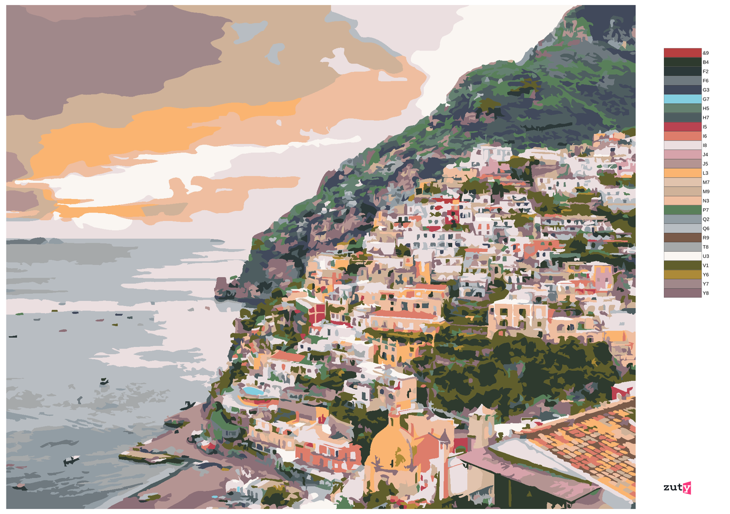 Måla själv efter numrering /Paint by Numbers - POSITANO, ITALY (TED DAVIS)