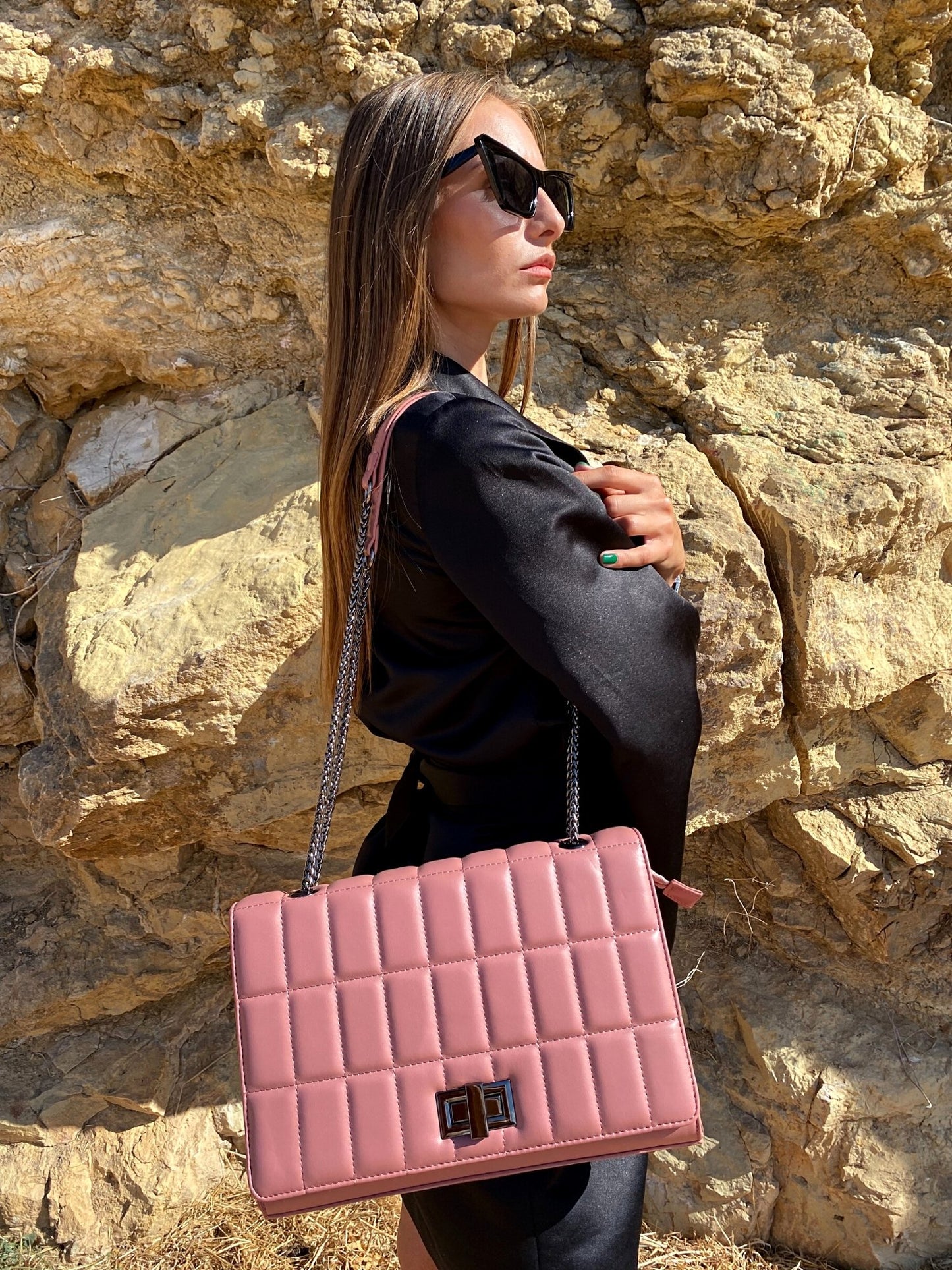 Väska - axelväska- Quilted Chain Strap Shoulder Bag