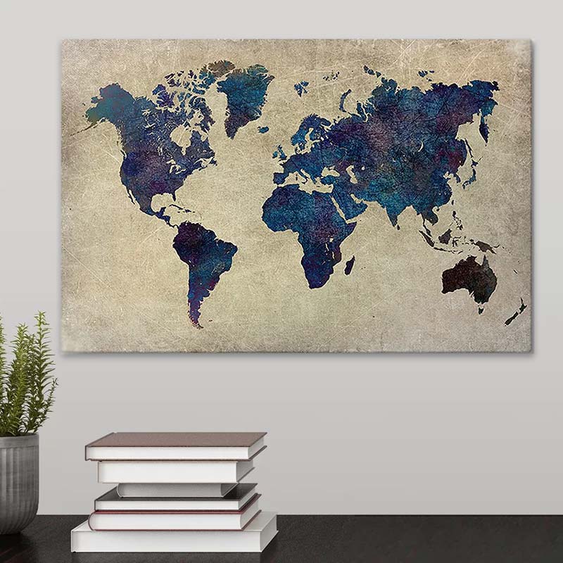 Tavla- Painting on Canvas WORLD IN Blue digital printing 75x50x3cm