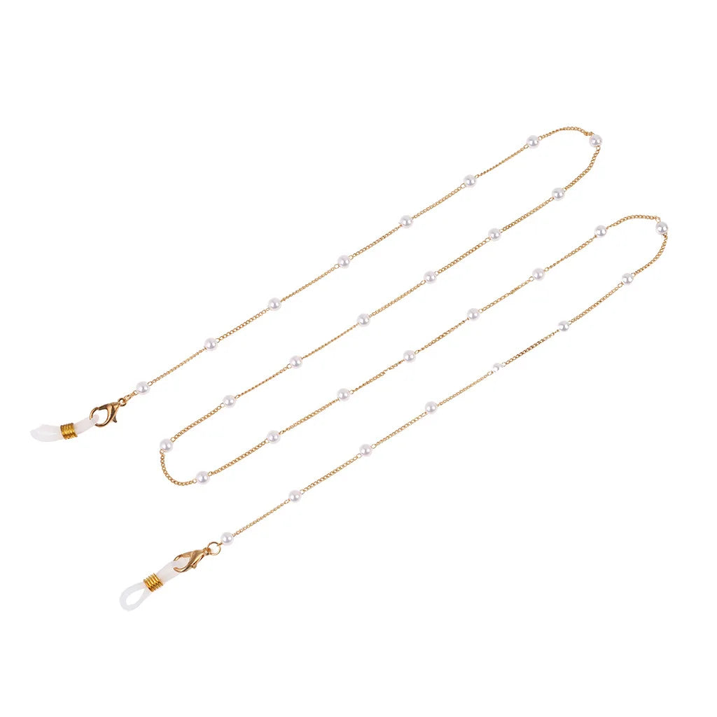 Glasögon kedja / Eyeglass Chain White Plastic Bead Pearl Heart Charm Eyewear Retainer