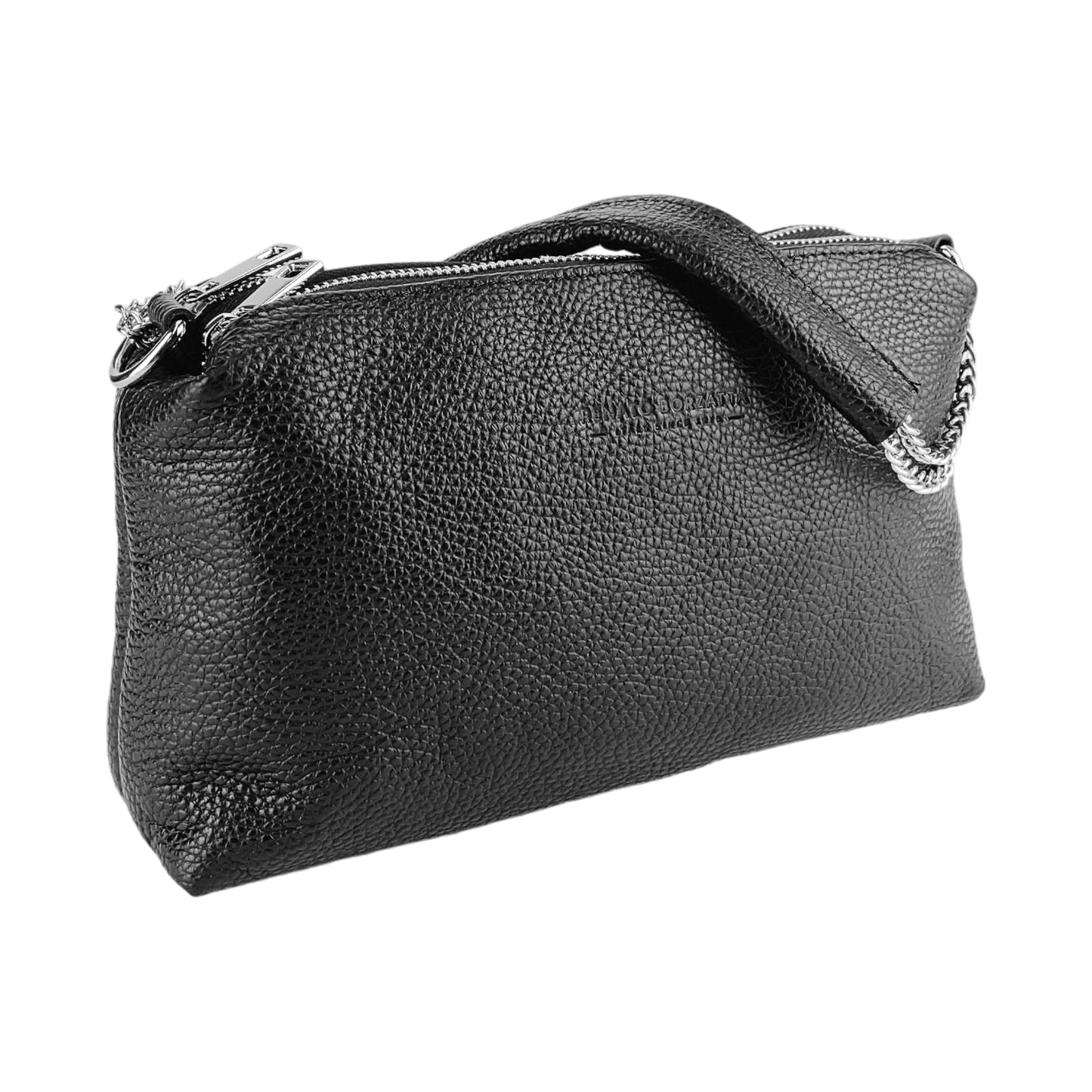 Väska-Svart väska -RB1025A  -Borsa Donna a Mano con doppia lampo in Vera Pelle-Italy