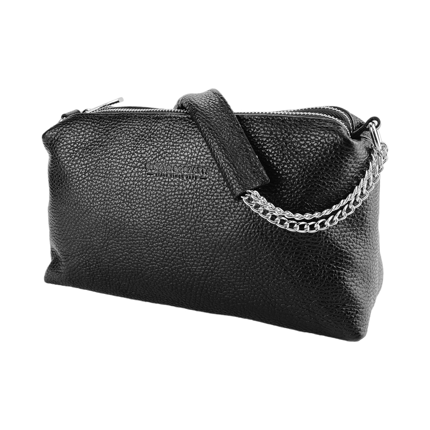Väska-Svart väska -RB1025A  -Borsa Donna a Mano con doppia lampo in Vera Pelle-Italy