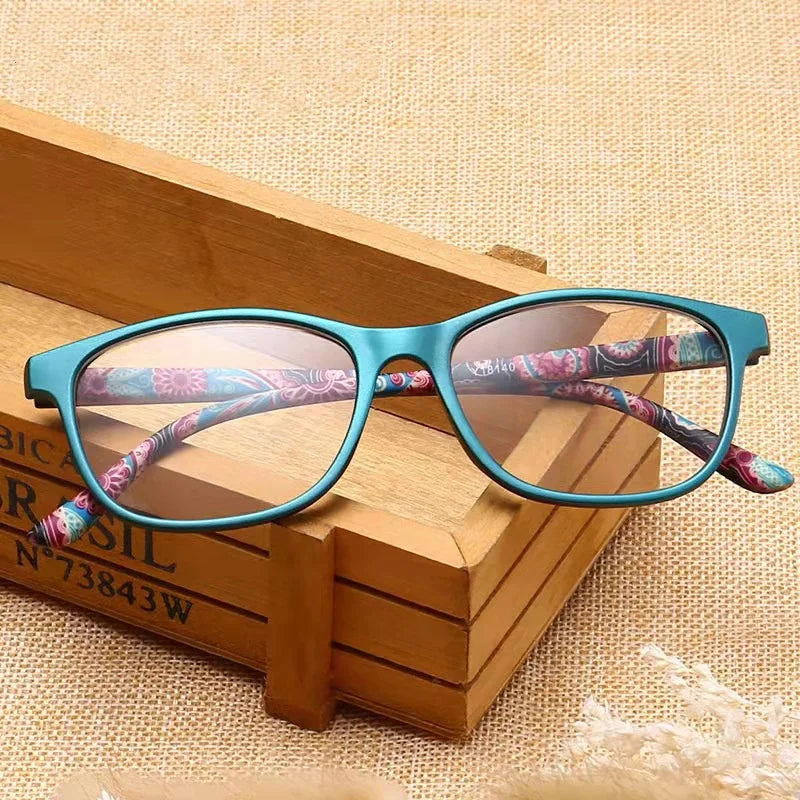 Läsglasögon dam / Fashion Women Reading Glasses Flower Print Resin Read Eyeglasses