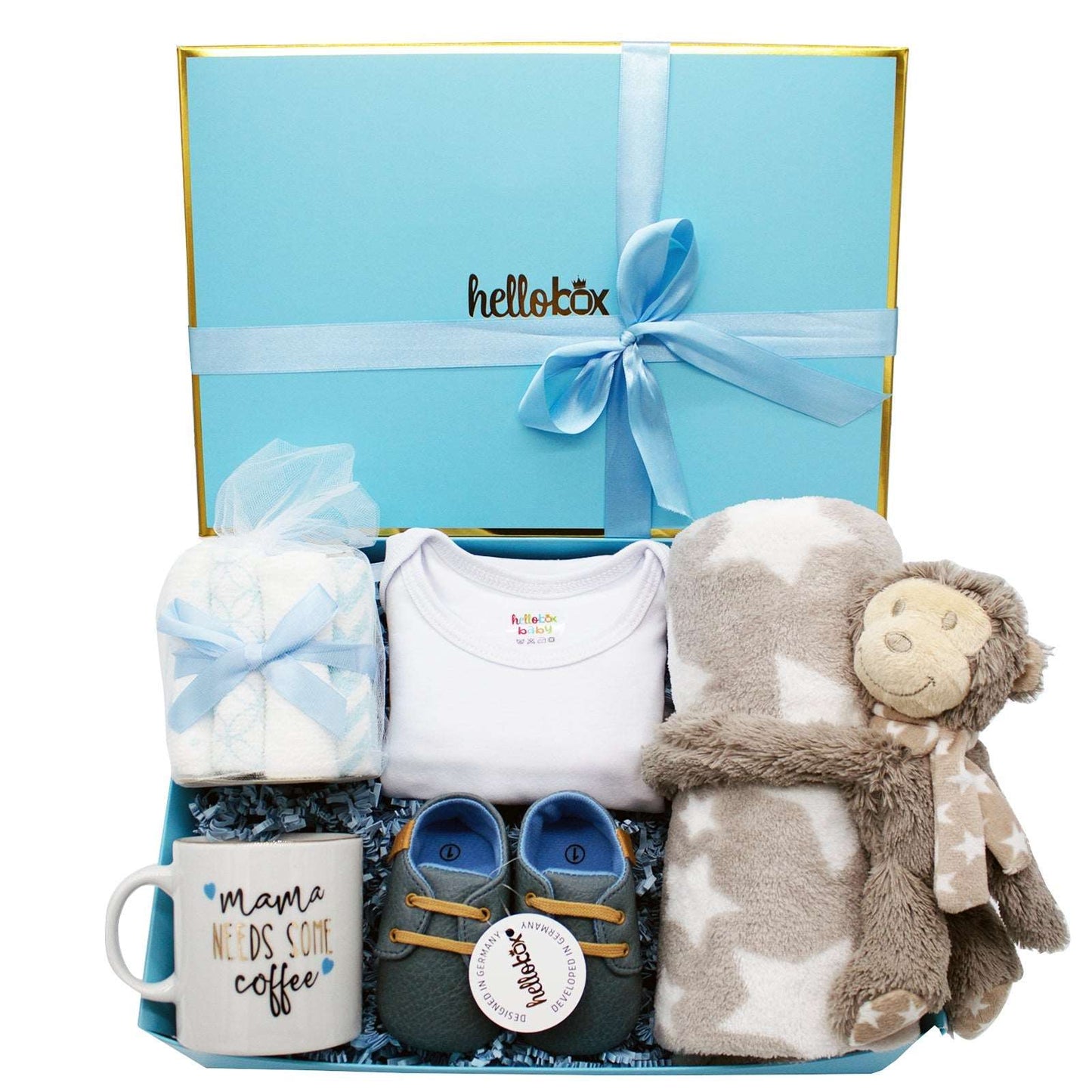 Baby presentbox / Hellobox Geschenke für neugeborene mit Babydecke, Kuscheltier (17