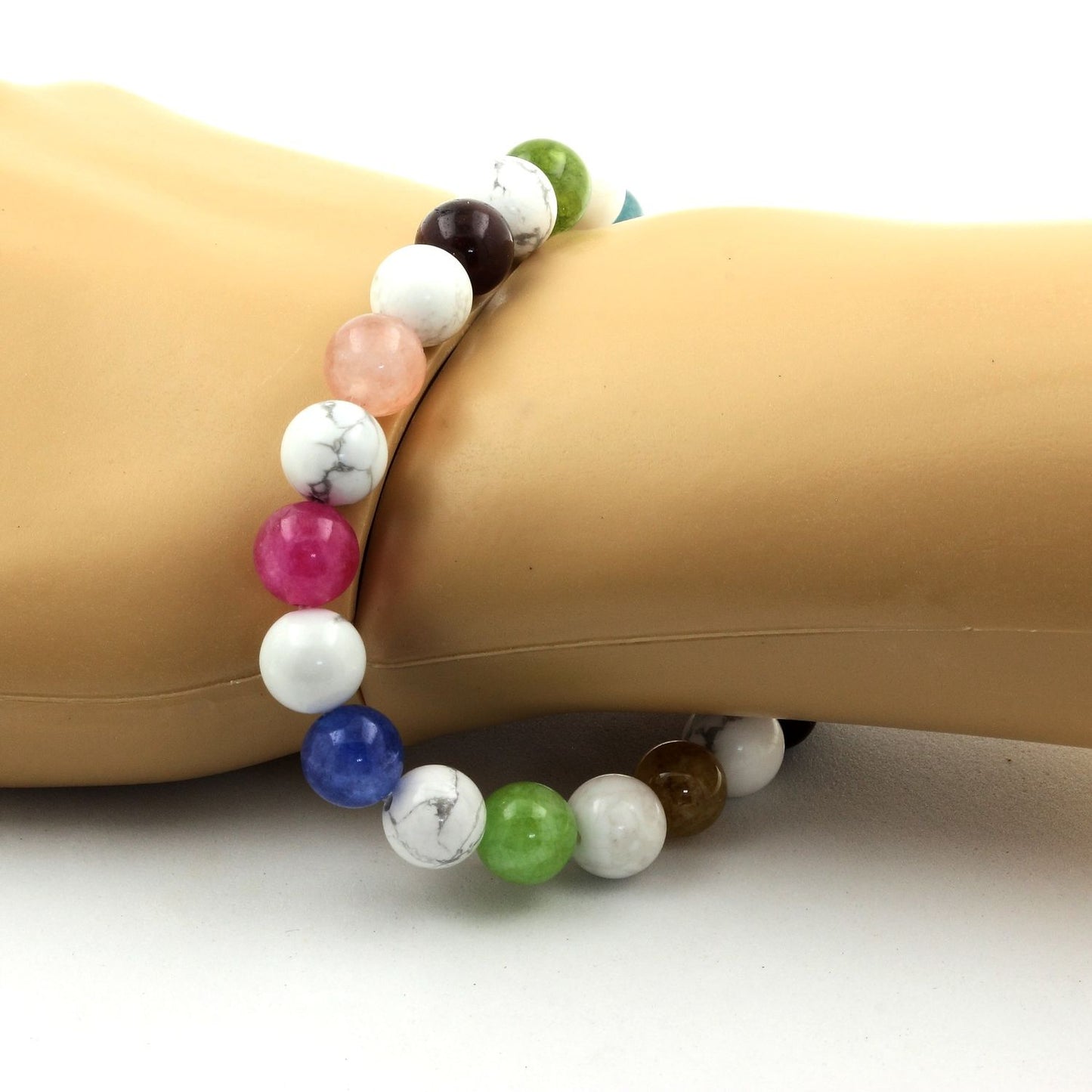Armband / Multicolor Tourmaline + Howlite Bracelet 8 mm Beads.