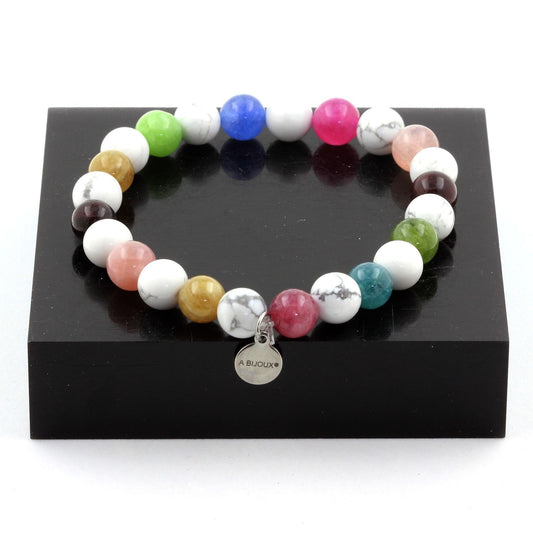 Armband / Multicolor Tourmaline + Howlite Bracelet 8 mm Beads.